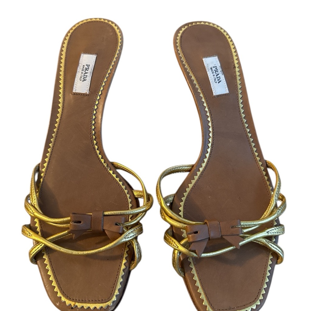 Prada Tan and Gold Women's Sandals
